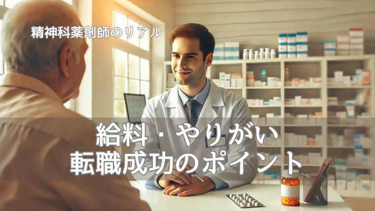 精神科薬剤師の仕事イメージ（病院・薬局で患者と向き合う薬剤師の姿）